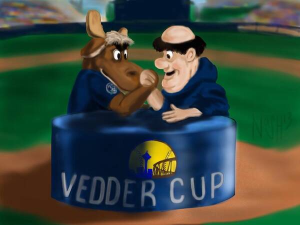 Swinging Friar Poster featuring the digital art Vedder Cup Mascots by Jeremy Nash