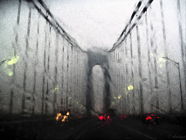 Verazzano Narrows Bridge Poster featuring the photograph Verazanno Bridge Rain Photofresco by Joseph Hedaya