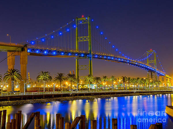 Bridge Poster featuring the photograph Vincent Thomas Bridge - Nightside by Jim Carrell