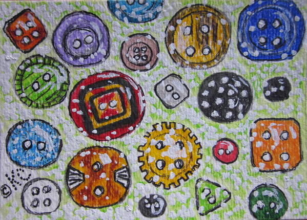 Vintage Poster featuring the painting Vintage Antique Buttons by Kathy Marrs Chandler