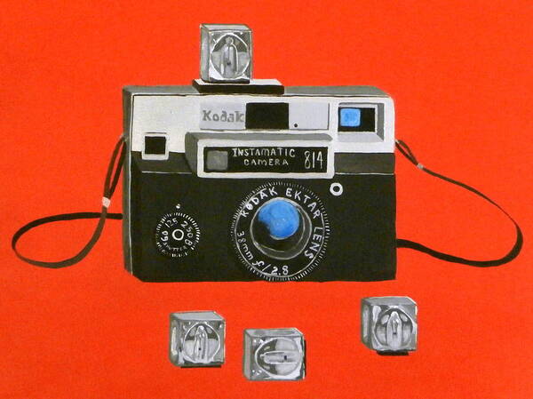 Camera Poster featuring the painting Vintage Camera with Flash Cube by Karyn Robinson