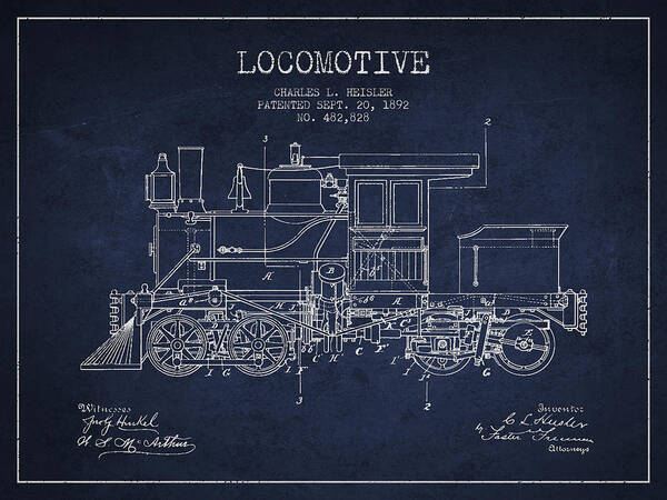 Locomotive Poster featuring the digital art Vintage Locomotive patent from 1892 by Aged Pixel