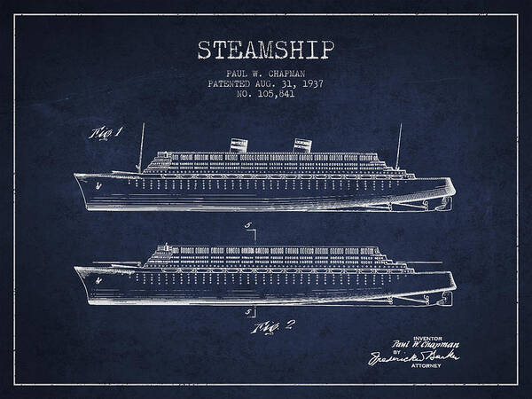 Steamship Poster featuring the digital art Vintage Steamship patent from 1937 by Aged Pixel