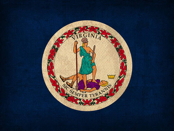 Virginia Poster featuring the mixed media Virginia State Flag Art on Worn Canvas by Design Turnpike