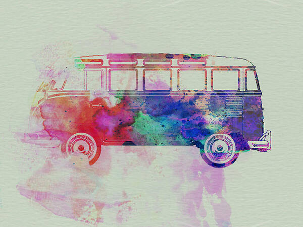 Vw Bus Poster featuring the painting VW Bus Watercolor by Naxart Studio