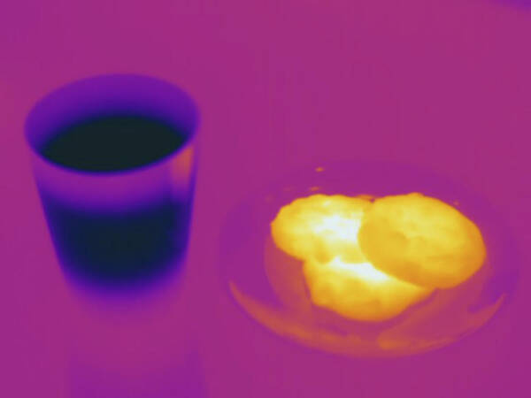 Thermography Poster featuring the photograph Warm Cookies And Cold Milk, Thermogram by Science Stock Photography