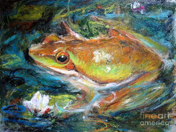 Waterlily And Frog Poster featuring the painting Waterlily And Frog by Jieming Wang