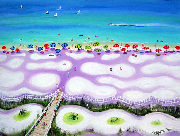 Beach Umbrellas Poster featuring the painting Whimsical Beach Umbrellas - Seashore by Rebecca Korpita