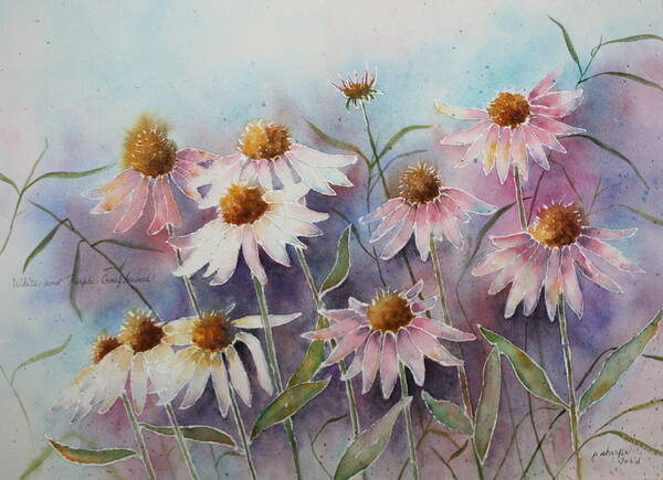 Floral Poster featuring the painting White and Pink Coneflowers by Patsy Sharpe