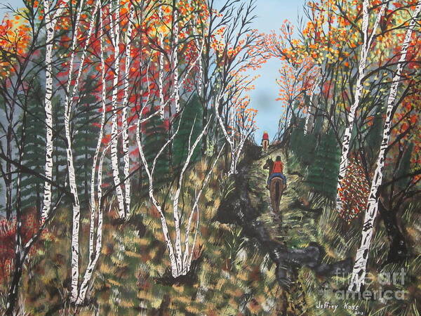 Trail Poster featuring the painting White Birch Trail Ride by Jeffrey Koss