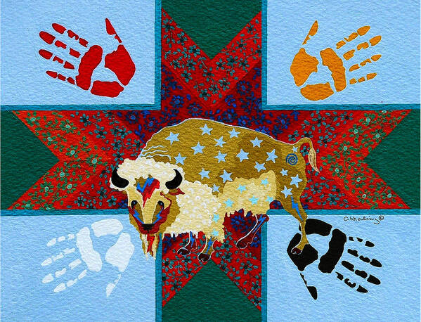 America Poster featuring the painting White Buffalo Calf Legend by Chholing Taha