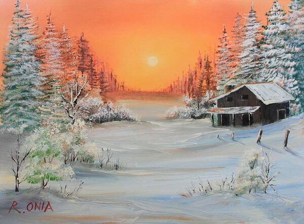 Winter Scene Poster featuring the painting Winter Scene by Remegio Onia