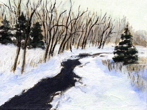 Winter Landscape Poster featuring the painting Winter stream by J Reifsnyder