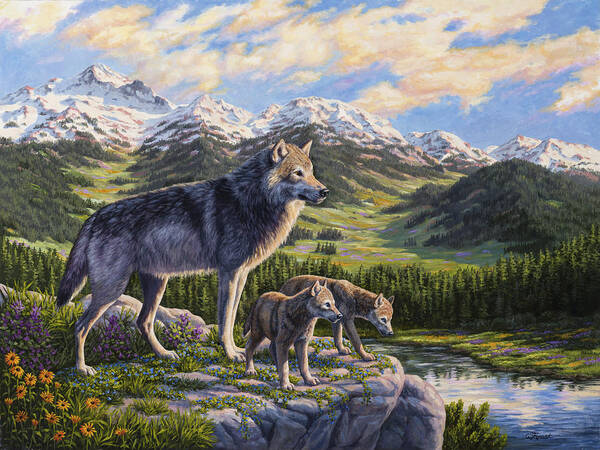 Wolf Poster featuring the painting Wolf Painting - Passing It On by Crista Forest