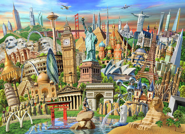 Adrian Chesterman Poster featuring the drawing World Landmarks Collection by MGL Meiklejohn Graphics Licensing