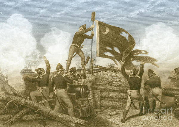 History Poster featuring the photograph Defense Of Fort Moultrie, 1776 #1 by Photo Researchers