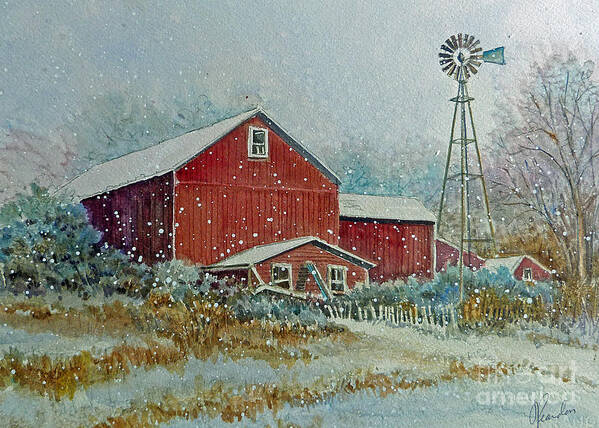 Winter Farm Poster featuring the painting Farm in Winter #1 by Louise Peardon