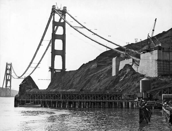 B And W Poster featuring the photograph Golden Gate Bridge Work #1 by Underwood Archives