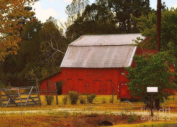 Red Barn Poster featuring the photograph Ozark Red Barn #1 by Lydia Holly