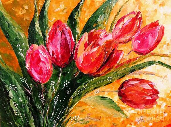 Tulips Poster featuring the painting Red Tulips #1 by Amalia Suruceanu