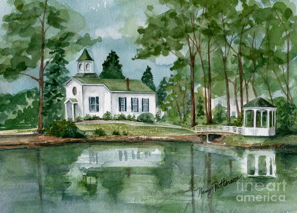 Seaville United Methodist Church Poster featuring the painting Seaville Church #1 by Nancy Patterson