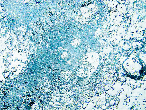 Abstract Poster featuring the photograph Blue white water bubbles in a pool #2 by U Schade