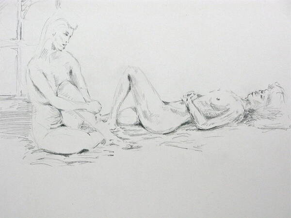 Nudes Poster featuring the drawing 2 Close Friends by Brian Sereda