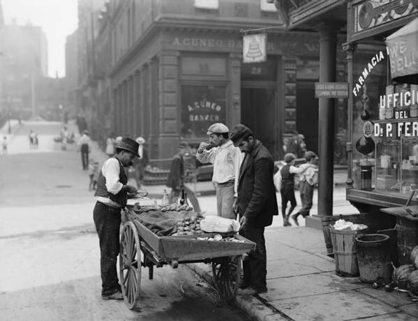 History Poster featuring the photograph Men Eating Fresh Clams From A Pushcart #2 by Everett