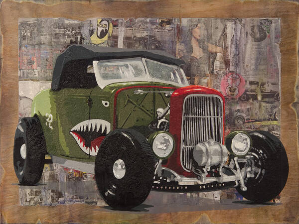 Hot Rod Poster featuring the painting 32 Ford Roadster Warhawk by Josh Bernstein