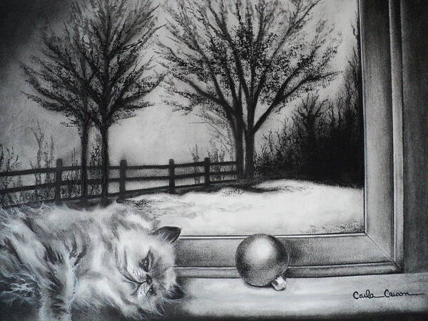 Cat Poster featuring the drawing A Lazy Winter Day by Carla Carson