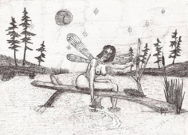 Fairy Poster featuring the drawing A Moment With The Moon... - Sketch by Robert Meszaros