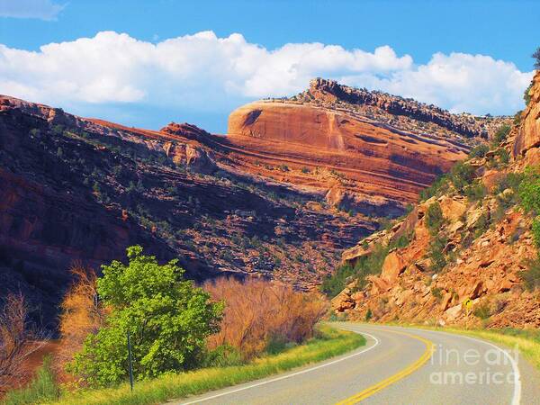  Sand Stone Feature Above Hwy 141 Southwestern Colorado Poster featuring the digital art A Turn in the Road by Annie Gibbons