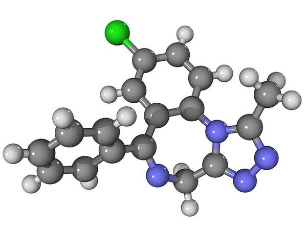 Molecular Poster featuring the photograph Alprazolam Sedative Drug Molecule by Laguna Design