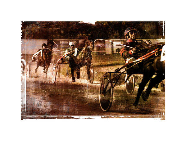 Horse Poster featuring the photograph and the winner is - A vintage processed Menorca trotting race by Pedro Cardona Llambias