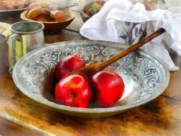 Meal Poster featuring the photograph Apples in a Silver Bowl by Susan Savad