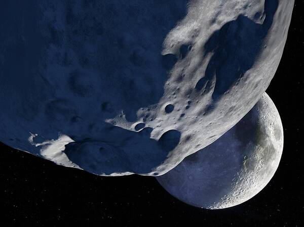 Moon Poster featuring the photograph Asteroid Approaching The Moon, Artwork by Detlev Van Ravenswaay
