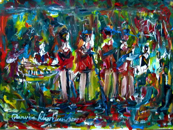 Abstract Poster featuring the painting Batak music and dance by the Band Samosir cottage dance by Wanvisa Klawklean