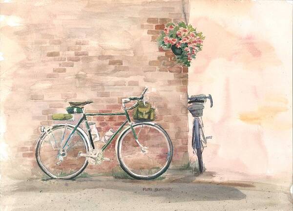 Bicycles Poster featuring the painting Bike Date by Mimi Boothby