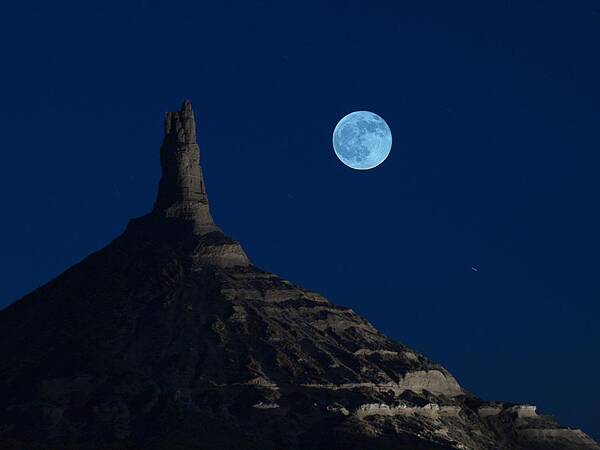 Moon Poster featuring the photograph Blue moon over Chimney Rock by HW Kateley