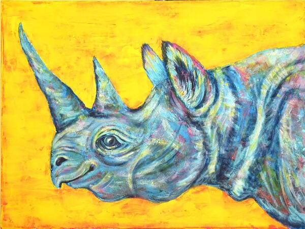 Rhinoceros Poster featuring the painting Blue Rhinoceros by Suzan Sommers