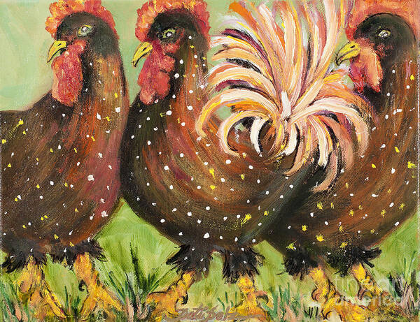 Polka Dot Chickens Paintings Poster featuring the painting Brown Spotted Chickens by Pati Pelz