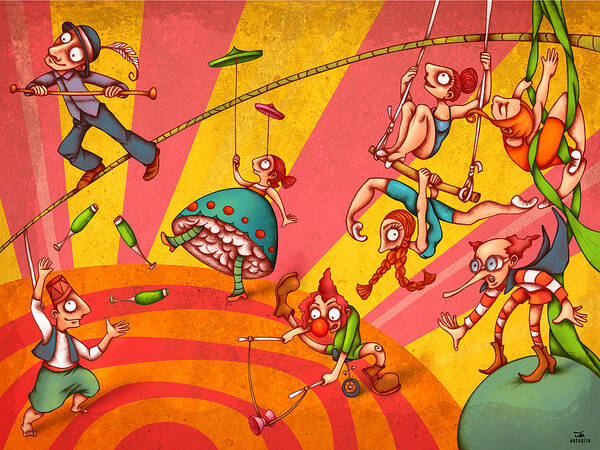 Children Poster featuring the painting Circus 3 by Autogiro Illustration