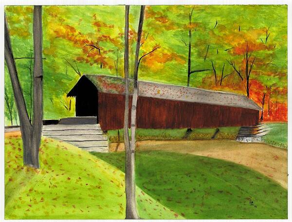 Bridge Poster featuring the painting Covered Bridge 1 by David Bartsch