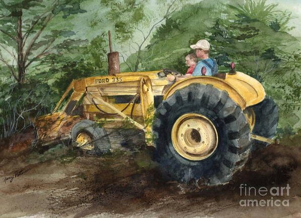 Ford Tractor Poster featuring the painting Daddy and Me by Nancy Patterson