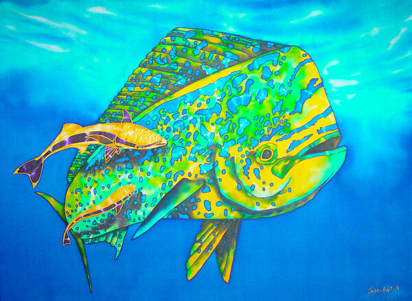 Mahi Mahi Poster featuring the painting Dorado and Remoras - Dorado Fish by Daniel Jean-Baptiste