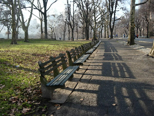 Central Park Poster featuring the photograph Fresco Park Benches by Sarah McKoy