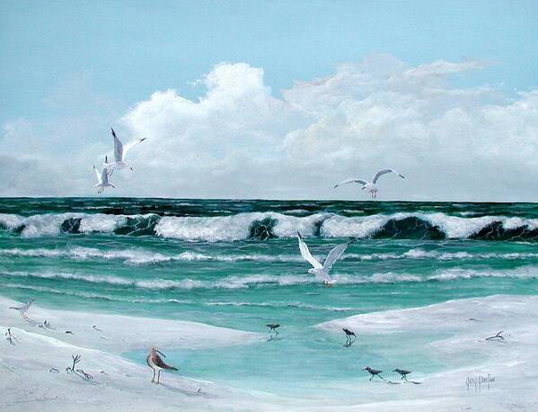 Seashore Poster featuring the painting Gulf Shore Birds by Gary Partin