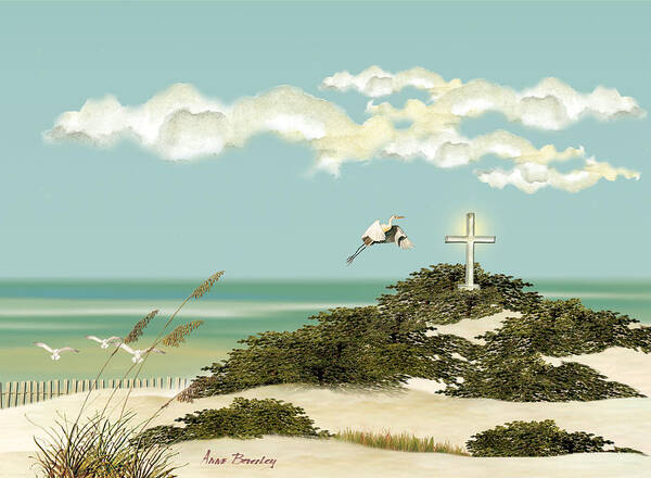 Ocean Poster featuring the painting Island Cross by Anne Beverley-Stamps