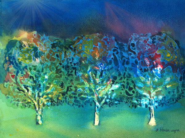 Tree Poster featuring the mixed media Jeweled Trees by Arline Wagner