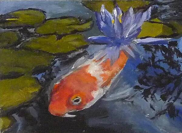 Koi Poster featuring the painting Koi and Lily by Jessmyne Stephenson